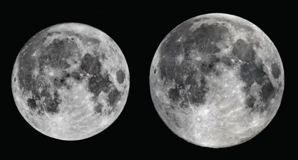 가장 작은 보름달(좌)과 가장 큰 보름달(우). 그림 한국천문연구원