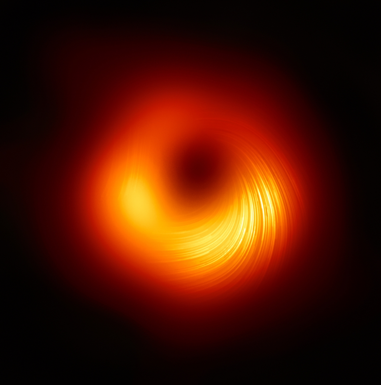 M87 은하 중심에 있는 초대질량블랙홀의 편광 영상 출처 : 한국천문연구원