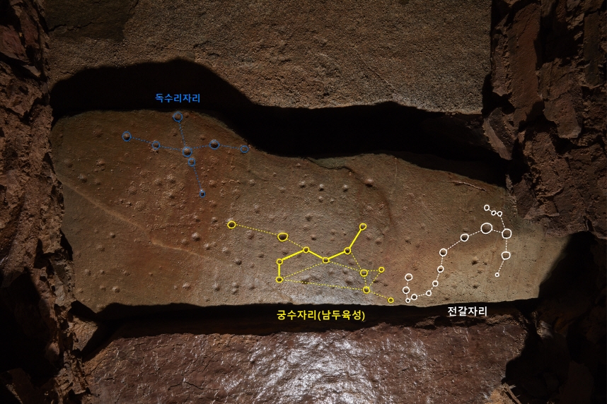 함안 말이산 고분 13호분 돌덧널 덮개돌에 새겨진 별자리 사진. 출처=문화재청